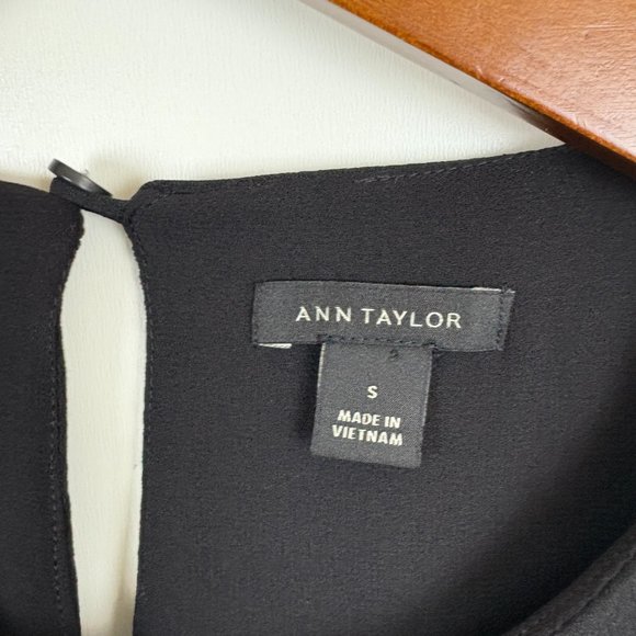Ann Taylor Black Layered Blouse Sheer Sleeves in Small - Picture 4 of 9